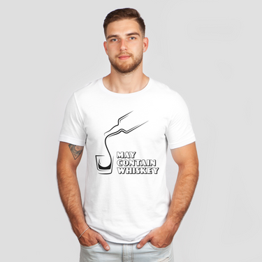 may contain whiskey drinking white shirt